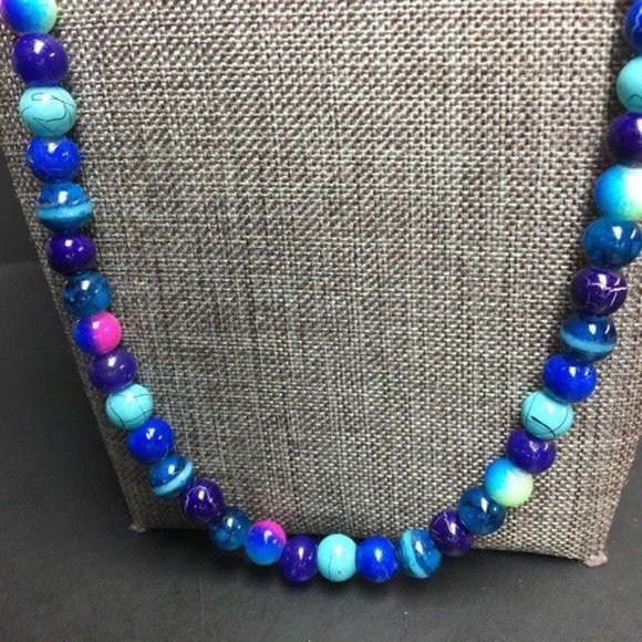 Long Toggle Necklace Silver Turquoise Blue Purple Pink Retro BoHo - Picture 2 of 9